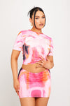 Pink Body Print Graphic Crop Top & Mini Skirt Co-Ord