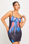 Black Thermal Body Heat Print Strappy Mini Dress