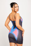 Black Thermal Body Heat Print Strappy Mini Dress