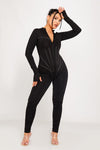 Black High Neck Corset Detail Long Sleeve Jumpsuit