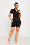 Black High Neck Corset Zip Front Playsuit