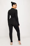 Black Zip Front Corset Detail Long Sleeve Jumpsuit