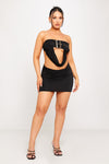 Black Buckle Detail Strapless Cowl Crop Top