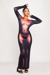 Black Body Heat Map Print Long Sleeve Maxi Dress