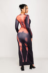 Black Body Heat Map Print Long Sleeve Maxi Dress