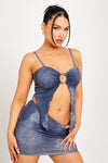 Blue Wash Split Detail Crop Top & Mini Skirt Co-Ord
