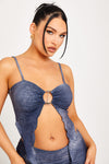 Blue Wash Split Detail Crop Top & Mini Skirt Co-Ord