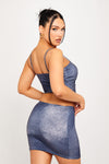 Blue Wash Split Detail Crop Top & Mini Skirt Co-Ord