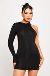 Black One Shoulder Cut Out Bodycon Mini Dress