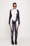 Black High Neck Body Print Long Sleeve Jumpsuit