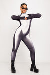 Black High Neck Body Print Long Sleeve Jumpsuit