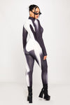 Black High Neck Body Print Long Sleeve Jumpsuit