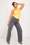 Orange Metallic One Shoulder Ruched Bodysuit