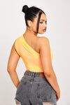 Orange Metallic One Shoulder Ruched Bodysuit