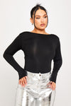 Black Open Back Seamless Long Sleeve Crop Top