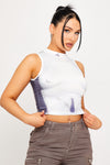 Grey Body Print High Neck Sleeveless Crop Top