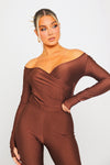 Chocolate Plunge Long Sleeve Wrap Top & Split Leggings Co-Ord