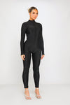 Black High Neck Seam Detail Long Sleeve Jumpsuit