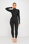 Black High Neck Seam Detail Long Sleeve Jumpsuit