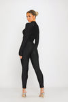 Black High Neck Seam Detail Long Sleeve Jumpsuit