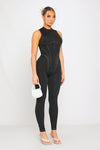Black High Neck Corset Zip Detail Sleeveless Jumpsuit