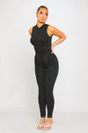 Black High Neck Corset Zip Detail Sleeveless Jumpsuit
