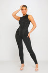 Black High Neck Corset Zip Detail Sleeveless Jumpsuit