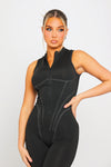 Black High Neck Corset Zip Detail Sleeveless Jumpsuit