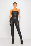 Black Faux Leather Bandeau Sleeveless Jumpsuit