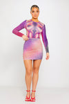 Purple Geometric Body Art Print Top & Mini Skirt Co-Ord