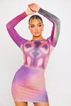 Purple Geometric Body Art Print Top & Mini Skirt Co-Ord