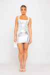 Silver Metallic Contrast Corset Detail Top & Mini Skirt Co-Ord