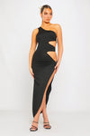 Black One Shoulder Cut Out Buckle Detail Maxi Dress