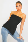 Black Ribbed Side Slit Longline Bandeau Top