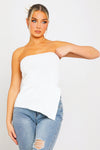 White Ribbed Side Slit Longline Bandeau Top