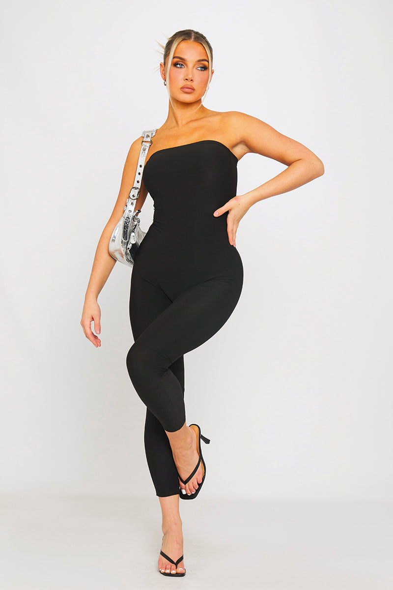 Black Basic Sleeveless Bandeau Tube Jumpsuit