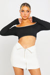 Black Ribbed Contrast Trim Long Sleeve Crop Top