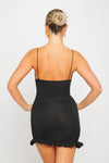 Black Ruched Asymmetric Spaghetti Bodycon Mini Dress