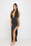 Black Sleeveless Cut Out Tie Detail Split Midaxi Dress
