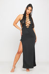 Black Sleeveless Cut Out Tie Detail Split Midaxi Dress