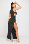 Black Sleeveless Cut Out Tie Detail Split Midaxi Dress