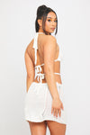 Cream Crochet Knit Halterneck Cut Out Backless Mini Dress