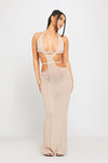 Sand Crochet Knit Halterneck Cut Out Backless Maxi Dress