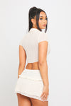 Cream Mesh Textured Button Front Top & Mini Skirt Co-Ord