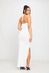 White Crochet Knit Cut Out Halterneck Split Midi Dress