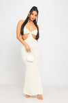 Cream Waffle Stacked Bustier Cut Out Detail Maxi Dress