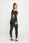 Black Cut Out Twist Front Long Sleeve Jumpsuit