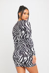 Zebra Plunge Tie Front Long Sleeve Mini Dress