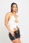 White Halter Keyhole Cut Out Tie Detail Top