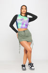 Black Thermal Body Print High Neck Long Sleeve Crop Top